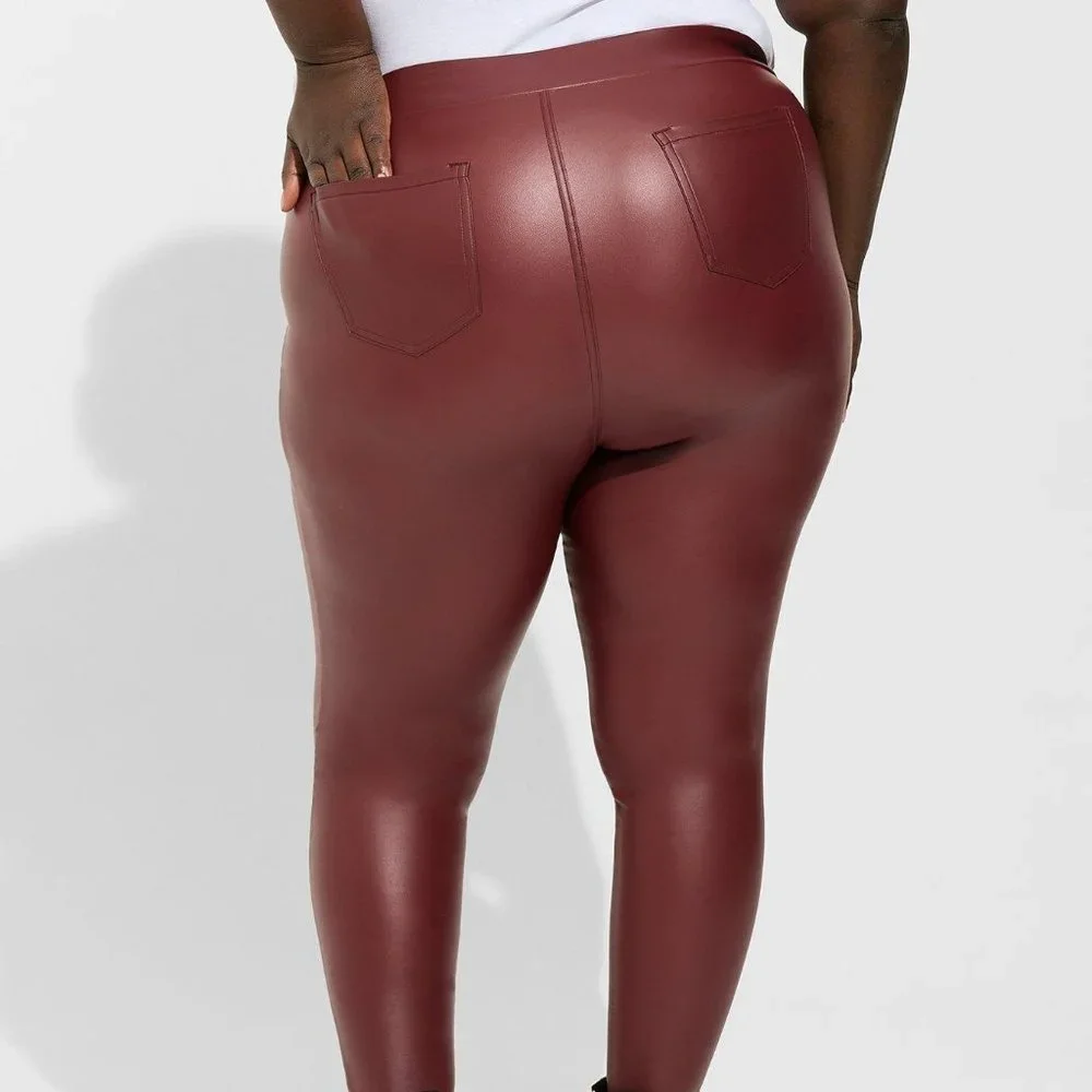 ❤️NWT TORRID LEGGING - FAUX VEGAN LEATHER - POCKETS MERLOT PLUS SIZE - Picture 2 of 13